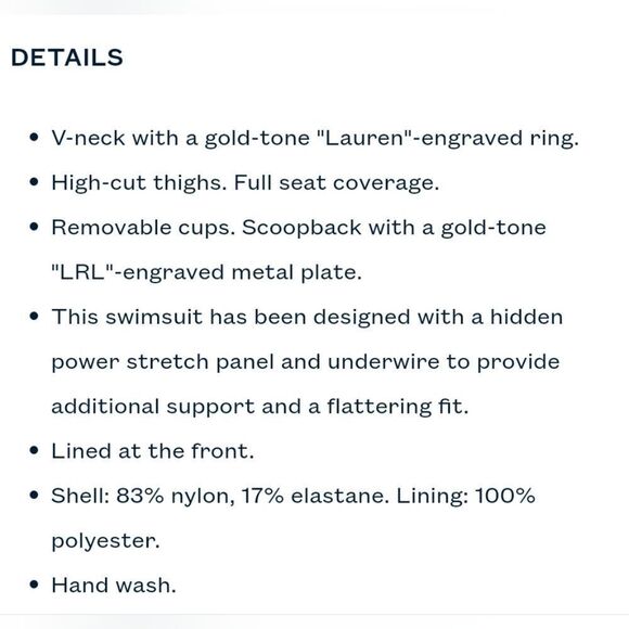 $145 NEW RALPH LAUREN BLACK GOLD RING FRONT ONE PIECE SWIMSUIT 12 XL NWT - Picture 2 of 7